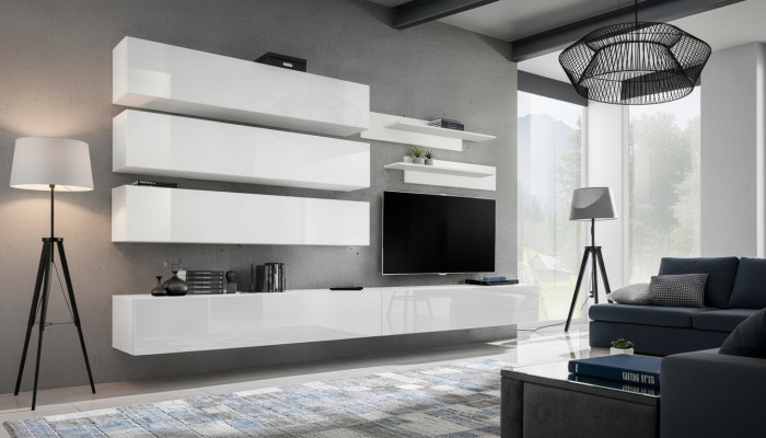 Designer Wunnzëmmer Set Wandregaler Wohnwand Regal TV-Stänner Set 7 Stéck.