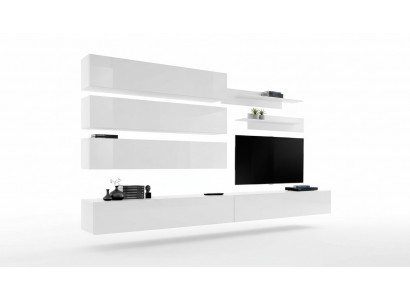 Designer Wunnzëmmer Set Wandregaler Wohnwand Regal TV-Stänner Set 7 Stéck.
