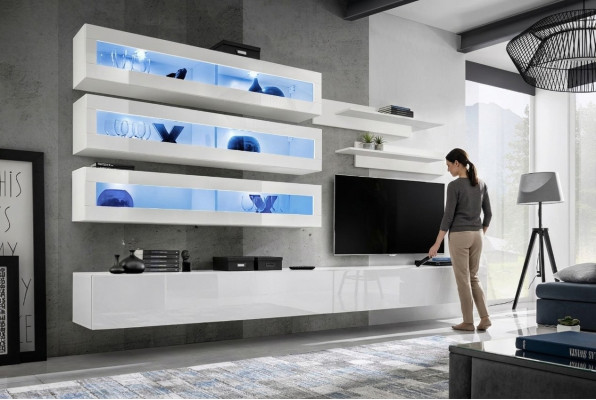 Garnitur 7tlg. Wunnzëmmer Set Designer Stil Wunnwand TV-Ständer 2x Wand Regaler