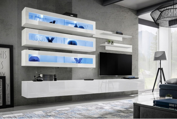 Garnitur 7tlg. Wunnzëmmer Set Designer Stil Wunnwand TV-Ständer 2x Wand Regaler