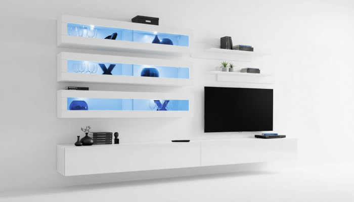 Garnitur 7tlg. Wunnzëmmer Set Designer Stil Wunnwand TV-Ständer 2x Wand Regaler