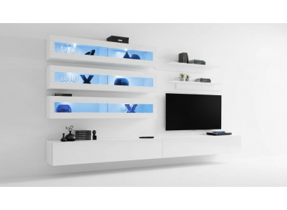 Garnitur 7tlg. Wunnzëmmer Set Designer Stil Wunnwand TV-Ständer 2x Wand Regaler