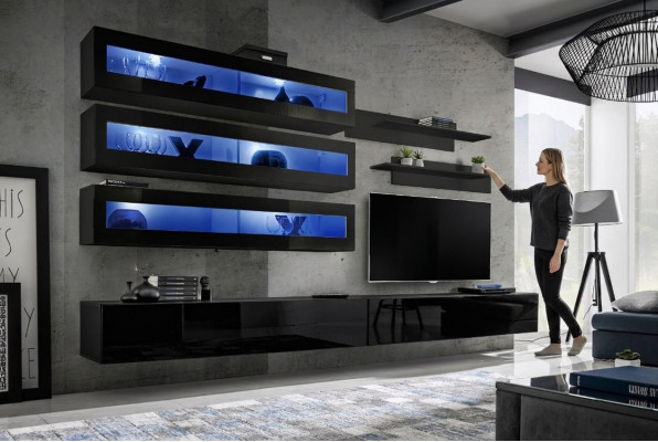 Wanddesign Regal TV-Ständer Wanddësch Schlofkummer Holz Ariichtung Nei