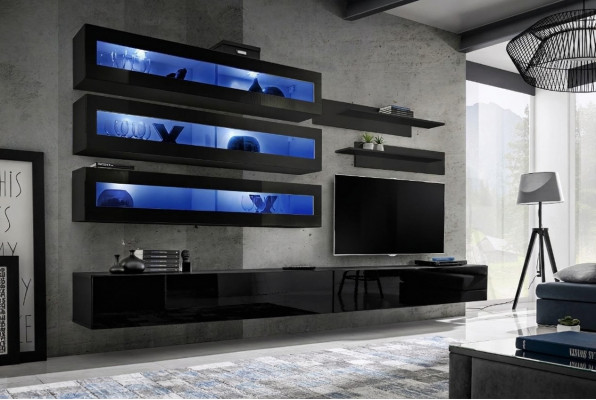 Wanddesign Regal TV-Ständer Wanddësch Schlofkummer Holz Ariichtung Nei