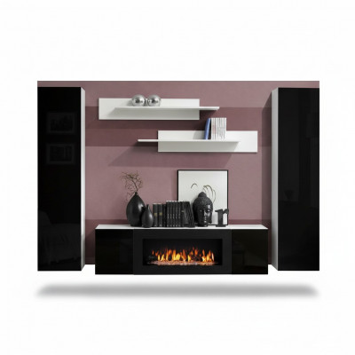 Wunnmauer TV-Stänner mat Kamäin Wunnzëmmer Designer Wandregaler Wandkabinett Holz