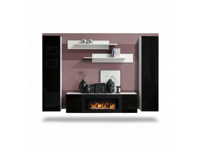 Wunnmauer TV-Stänner mat Kamäin Wunnzëmmer Designer Wandregaler Wandkabinett Holz