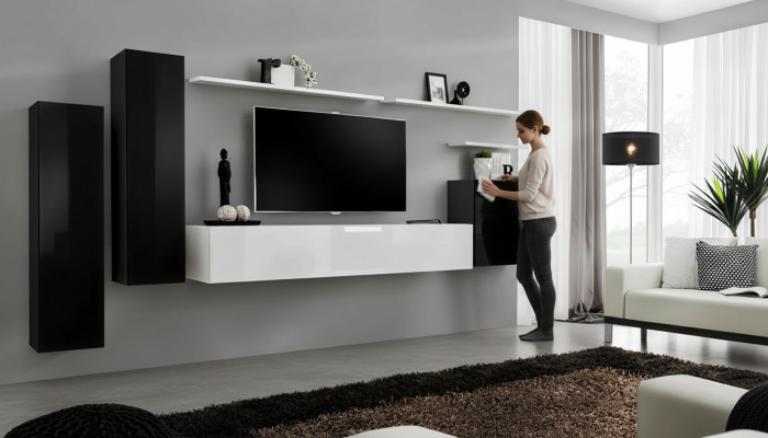 Wunnwand Set 7 Deeler TV-Stänner Luxus Designer Sideboard Wunnzëmmer Wandregal Nei