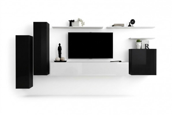Wunnwand Set 7 Deeler TV-Stänner Luxus Designer Sideboard Wunnzëmmer Wandregal Nei