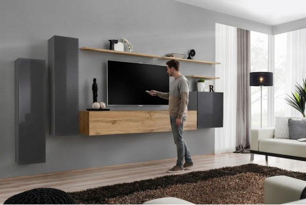 Designer Wunnwand Miwwelen Wunnzëmmer Luxus TV Stänner Holz Wandregal Komplett Nei