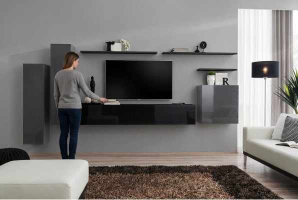 Luxus Wunnzëmmer Modern Designer Miwwelen Gri Wohnwand TV-Stänner Wandregal