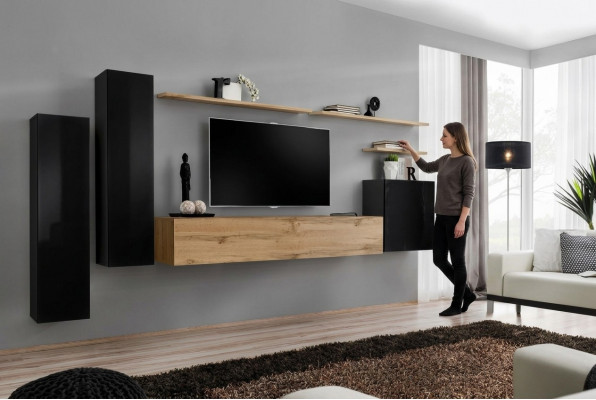 Komplett 7tlg Mauerschaf Wohnwand Wunnzëmmer Luxus Ariichtung Modern Miwwelen