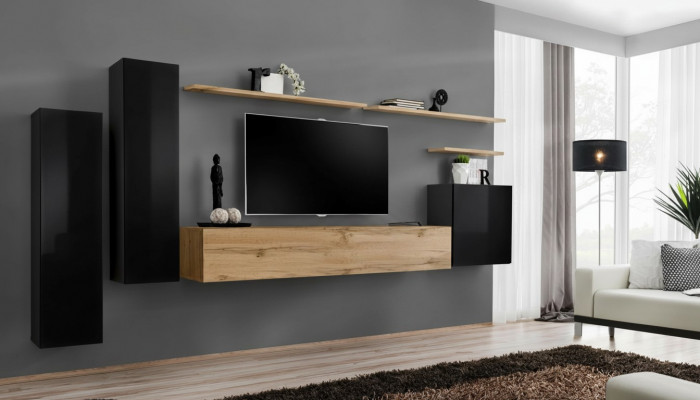 Komplett 7tlg Mauerschaf Wohnwand Wunnzëmmer Luxus Ariichtung Modern Miwwelen