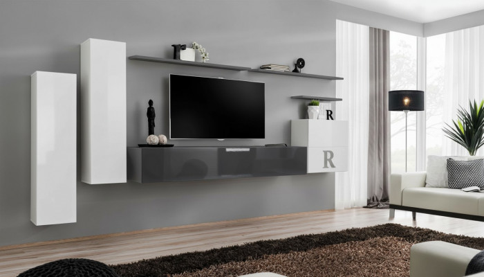 Set 7 Stéck Wunnzëmmer TV-Ständer Schaf Wandkaf Schief Wunnwänn Holz Modern Miwwelen