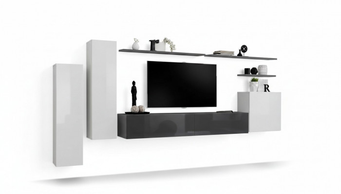 Set 7 Stéck Wunnzëmmer TV-Ständer Schaf Wandkaf Schief Wunnwänn Holz Modern Miwwelen