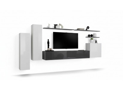 Set 7 Stéck Wunnzëmmer TV-Ständer Schaf Wandkaf Schief Wunnwänn Holz Modern Miwwelen