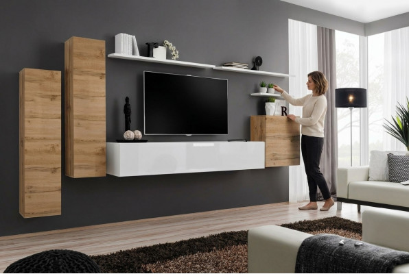 Wunnwand Wunnzëmmer Set 7tlg TV Ständer Nei Regal Luxus Modern Design Miwwelen