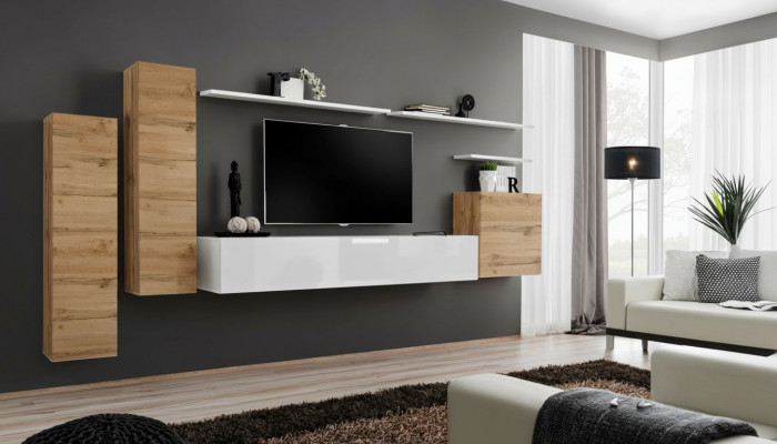 Wunnwand Wunnzëmmer Set 7tlg TV Ständer Nei Regal Luxus Modern Design Miwwelen