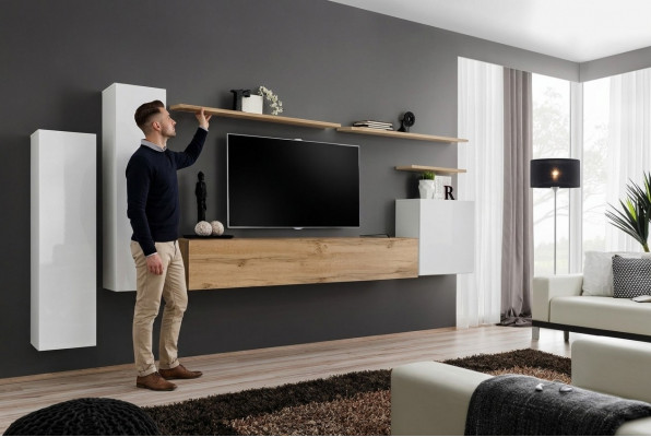 Designer Wandschaf Wandregal Set 7tlg Luxus Modern Wunnzëmmermiwwelen