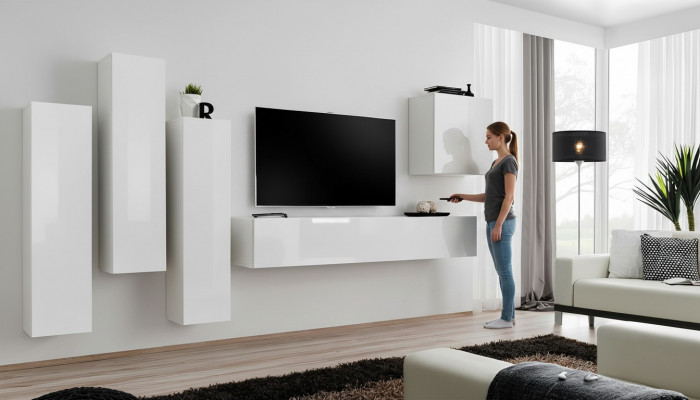 Wunnzëmmer Garnitur Luxus Wäiss Mauer-Schränk Wunnwand Holz Miwwelen TV-Ständer