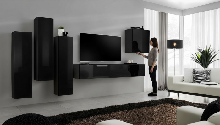 Wunnwand Set 5tlg. TV-Stänner Wunnzëmmer RTV Wandeschaf Garnitur Grupp Nei