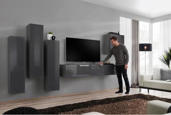 Set Modern Wunnwand Wunnzëmmer TV-Ständer Wunnzëmmer Set 5tlg. TV-Stänner