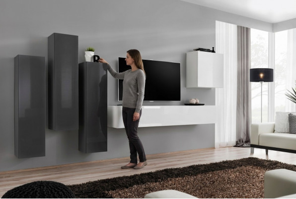 Wunnzëmmer Set Wunnwand Wandschaf TV-Stänner Designer Garnitur Neie Miwwelen