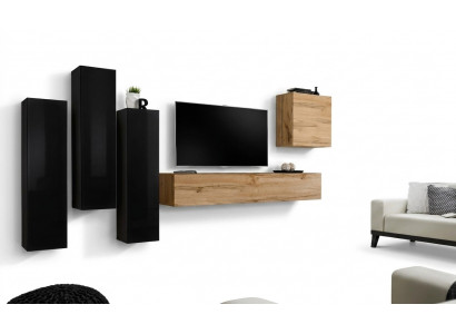 Schwaarzt Wunnzëmmer Komplett Set Sideboard RTV Schaf Wand Garnitur Luxus Miwwelen