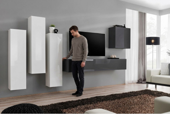 Garnitur Wunnwand Komplett Wunnzëmmer Gro Sideboard TV-Stänner Wandschaf