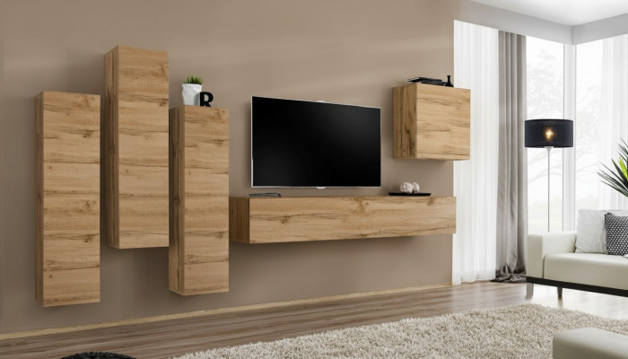 Wunnwand Braun Wandschaf Wohnzimmer TV Stänner Holz Luxus Miwwelen Ariichtung