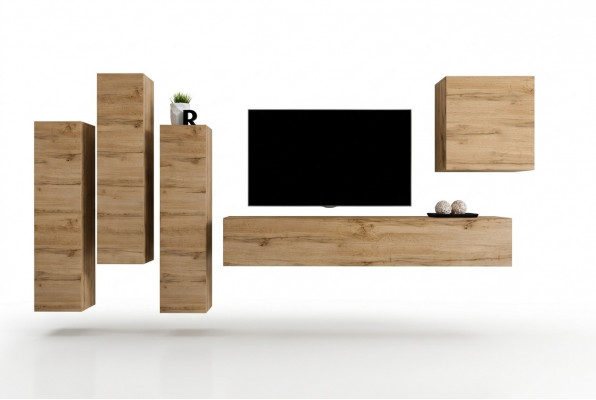 Wunnwand Braun Wandschaf Wohnzimmer TV Stänner Holz Luxus Miwwelen Ariichtung