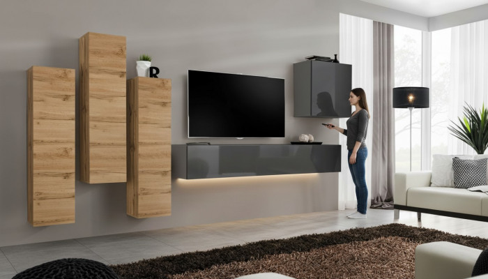 Luxus Set Wohnwand 5 Deeler. Wunnzëmmer Ariichtung RTV Mauer Schaf Gro Miwwelen