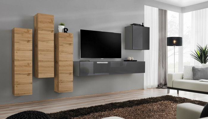 Luxus Set Wohnwand 5 Deeler. Wunnzëmmer Ariichtung RTV Mauer Schaf Gro Miwwelen