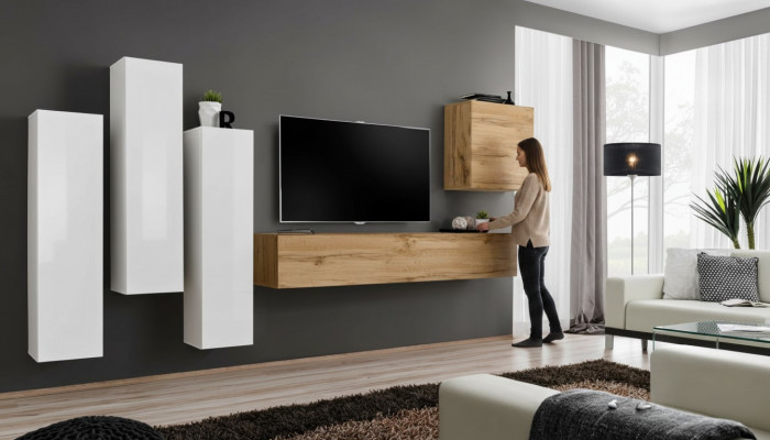 Moderne Fernsehstänner Holz Wunnzëmmer Miwwelen Braun Mauermeubel Nei Wunnwand