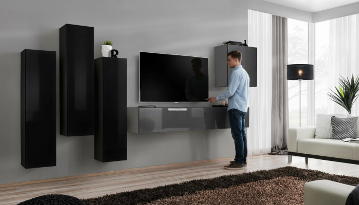 Grau TV Stand Säitennagel Luxus Wunnwand Wunnzëmmer Ariichtung Modern Komplett