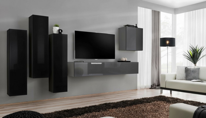 Grau TV Stand Säitennagel Luxus Wunnwand Wunnzëmmer Ariichtung Modern Komplett