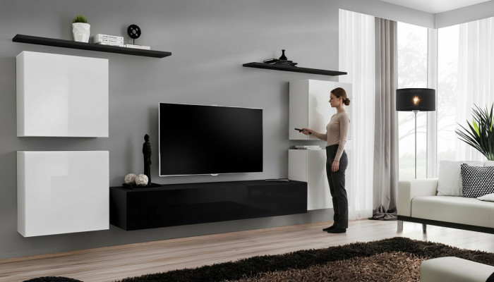 Komplett Wäiss Wandschaf Wohnwand Luxus Wunnzëmmer Sideboard TV Stänner Modern.