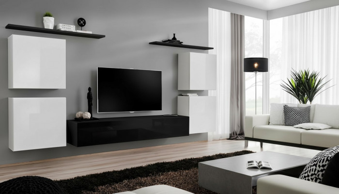 Komplett Wäiss Wandschaf Wohnwand Luxus Wunnzëmmer Sideboard TV Stänner Modern.