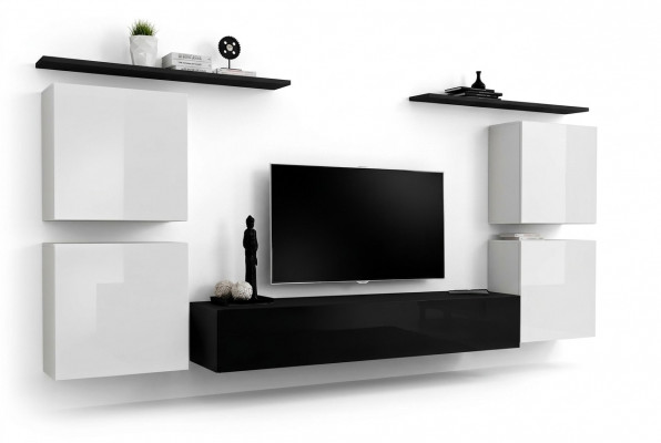 Komplett Wäiss Wandschaf Wohnwand Luxus Wunnzëmmer Sideboard TV Stänner Modern.