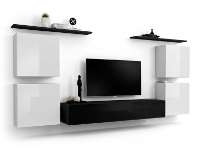 Komplett Wäiss Wandschaf Wohnwand Luxus Wunnzëmmer Sideboard TV Stänner Modern.