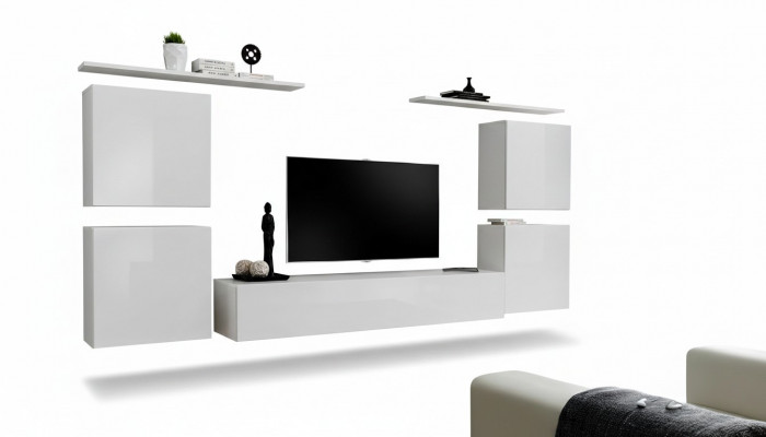 Komplett Set 7tlg Wäiss Wunnwand Wunnzëmmer Luxus Ariichtung Modern TV Ständer