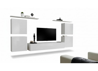 Komplett Set 7tlg Wäiss Wunnwand Wunnzëmmer Luxus Ariichtung Modern TV Ständer