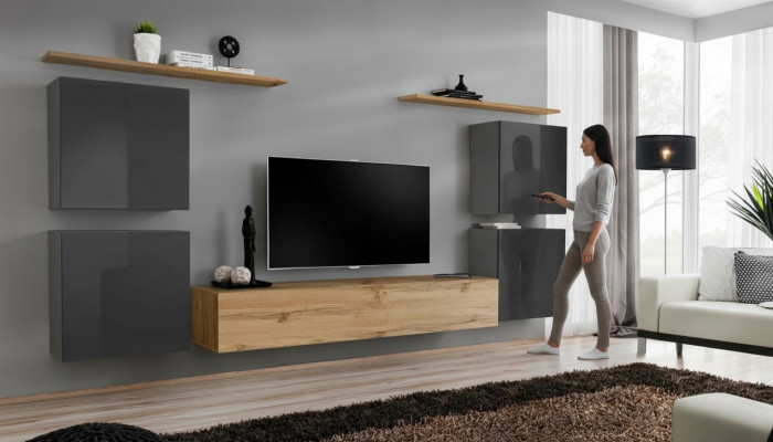 Luxus Wunnwand Komplett 7tlg Designer Wandregal Wunnzëmmer Brong TV-Stänner