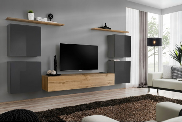 Luxus Wunnwand Komplett 7tlg Designer Wandregal Wunnzëmmer Brong TV-Stänner