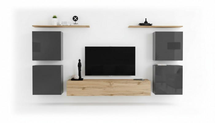Luxus Wunnwand Komplett 7tlg Designer Wandregal Wunnzëmmer Brong TV-Stänner