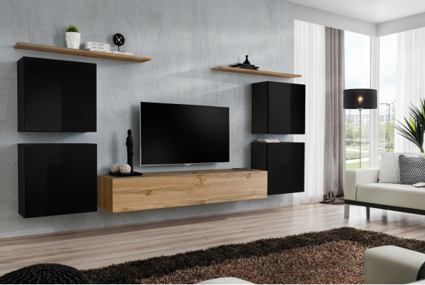 Wunnwand Schaf Wandregal Holz Wunnzëmmer Miwwelen TV Ständer Design Säitebord
