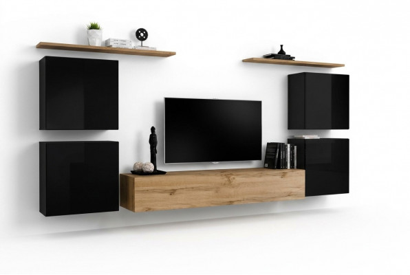 Wunnwand Schaf Wandregal Holz Wunnzëmmer Miwwelen TV Ständer Design Säitebord