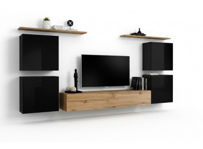 Wunnwand Schaf Wandregal Holz Wunnzëmmer Miwwelen TV Ständer Design Säitebord
