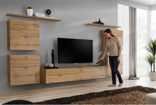Design Wandkabinett Regal Wunnzëmmer Holz TV Stänner Wand Regaler Neit Holzmiwwel