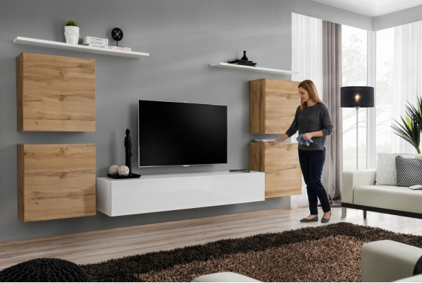 Luxus Wunnzëmmer RTV Wunnwand Wandkabinett Regal Fernseher Holz Wand Regaler Neijoer