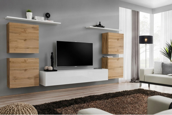 Luxus Wunnzëmmer RTV Wunnwand Wandkabinett Regal Fernseher Holz Wand Regaler Neijoer